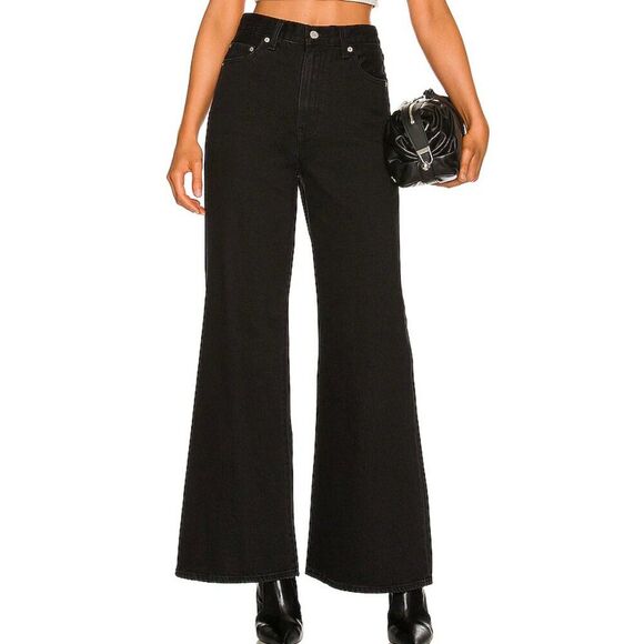 Levi's Premium High Loose Flare Jeans Black Revolve Size 26 x 32 Trainwreck - Picture 1 of 11